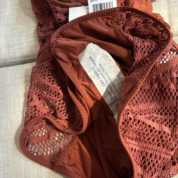 BECCA Color Play - Women's One Piece Swimsuit, Plunge, Crochet, Bronzed, X-Large - Picture 8 of 11